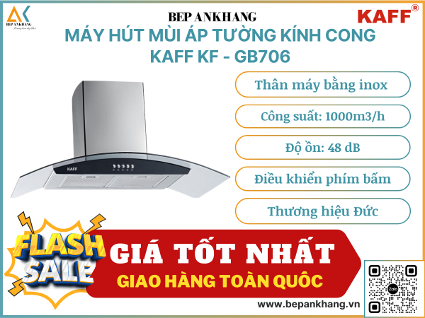 Máy hút mùi áp tường kính cong Kaff KF - GB706 - Thương hiệu Đức